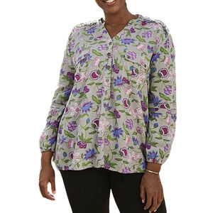 Matilda‎ Jane Medium Top Thinking Out Loud Gray Purple Floral Popover Womens 837